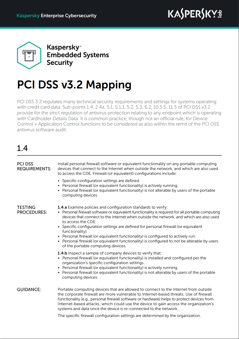Kaspersky Embedded Systems Security - Asignaciones de PCI DSS v3.2