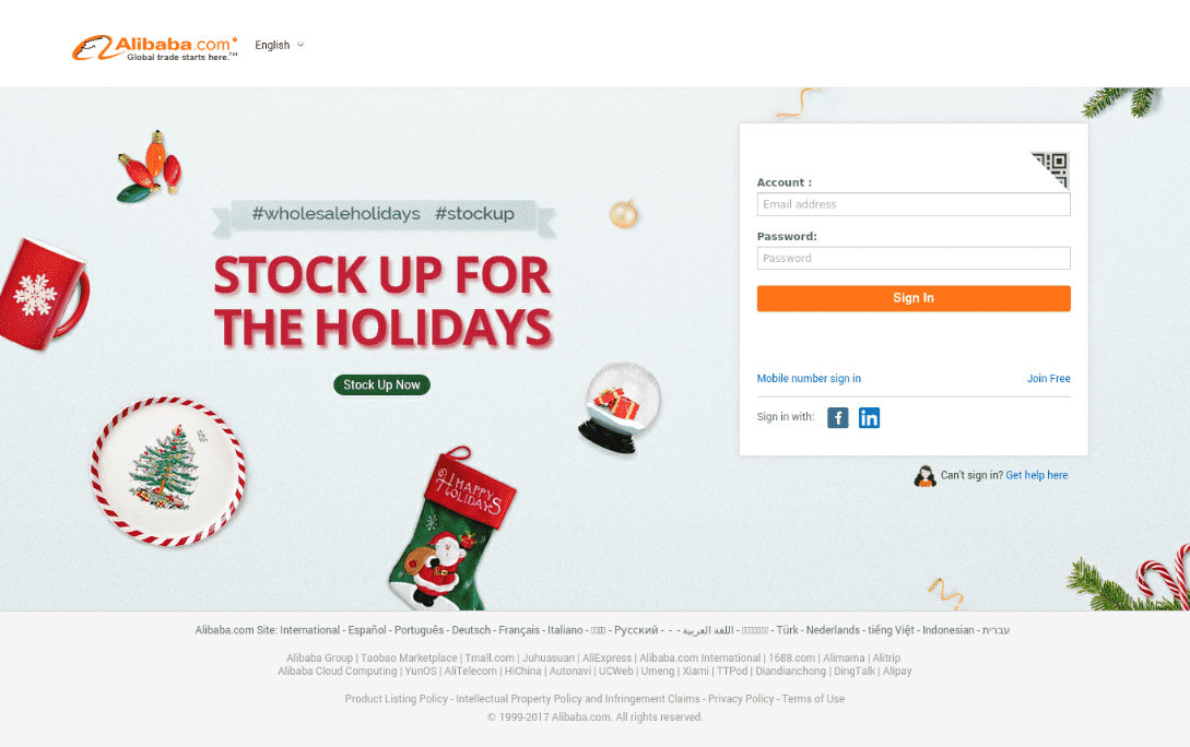 Ejemplo de phishing imitando la web de Alibaba